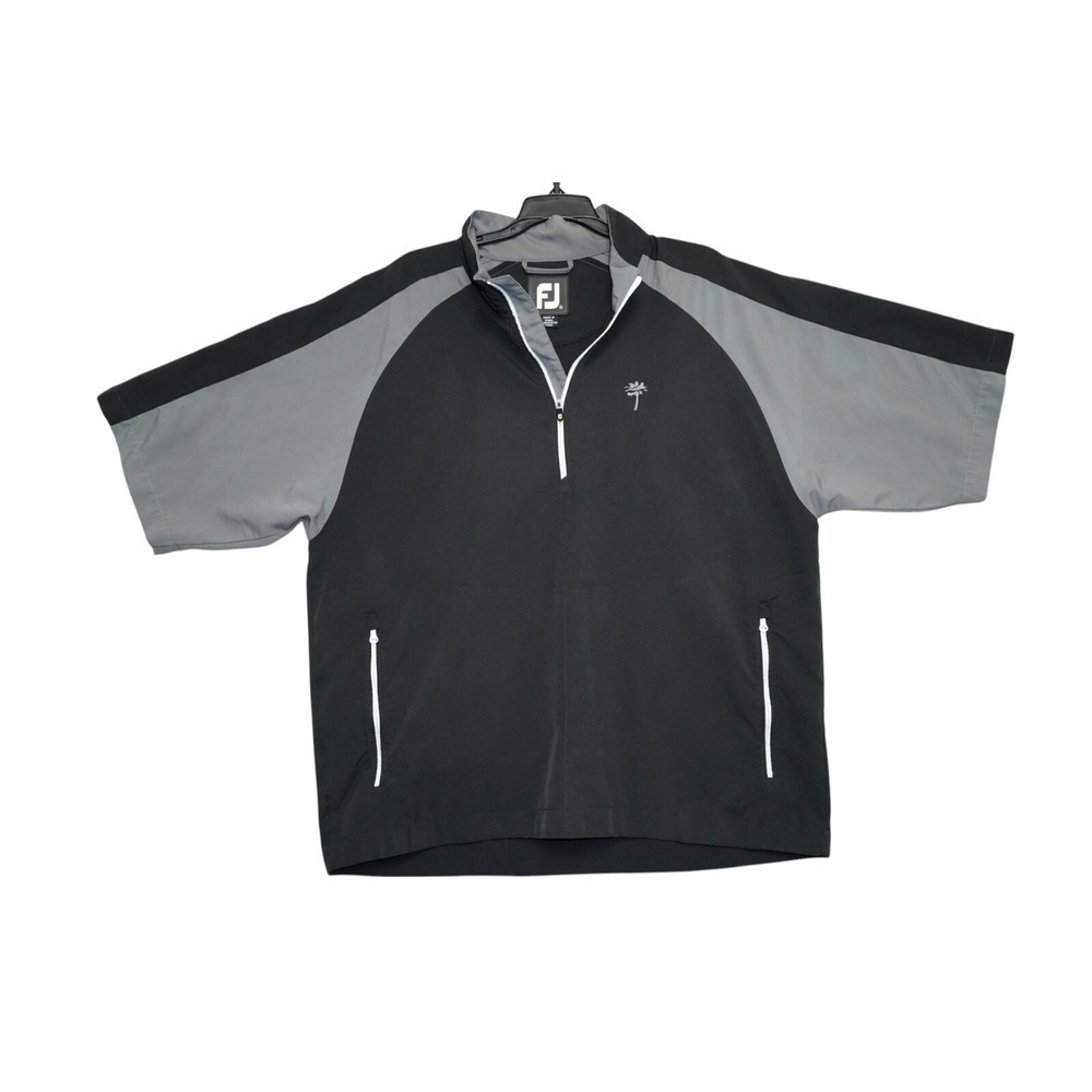 Footjoy Jacket Mens Large Black Color Block Windbreaker 1/4 Zip Lightweight